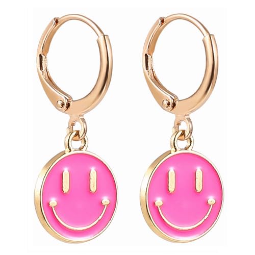 Smiley Face Earrings Huggie Hoop Y2K Preppy Happy Lightning Bolt Heart Star Small Dangle Colorful Gold White Red Pink Yellow Blue Jewelry - Main Image