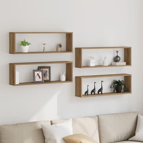 Snsowed Estante de Pared Set de 4 Roble Artesanal Madera 80 x 15 x 26 cm, Balda Pared, Estanterias De Pared, Estante pequeño, Estantes Y Baldas, Floating Shelves - 862642