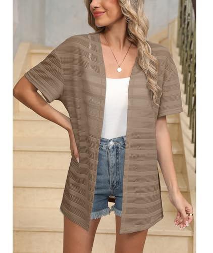 LILBETTER Womens Summer Lightweight Cardigan Short Sleeve Open Front Casual Loose Cover Ups 20252
