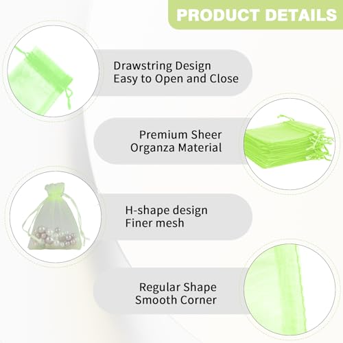 Image of Organza Bags 50Pcs, 3 x 4 Inch Sheer Drawstring Jewelry Gift Pouches, Mesh Party Wedding Favor Mini Candy Bags for Christmas, Fruit Green