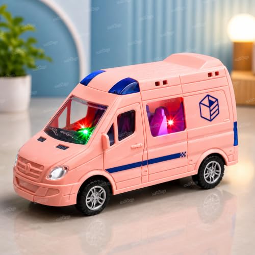 Image of Zest 4 Toyz Musical Car Toy for Kids Bump and Go Toys for Kids Van Toy with Flashing Lights and Realistic Sounds Sirens Battery Operated Vehicle Toy - Pack of 1 (Random Color)