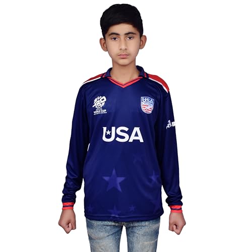 USA Cricket Youth Jersey, US Team's First Ever T20 WC Appearance T-Shirt for Kids, Long Sleeve, Navy Blue