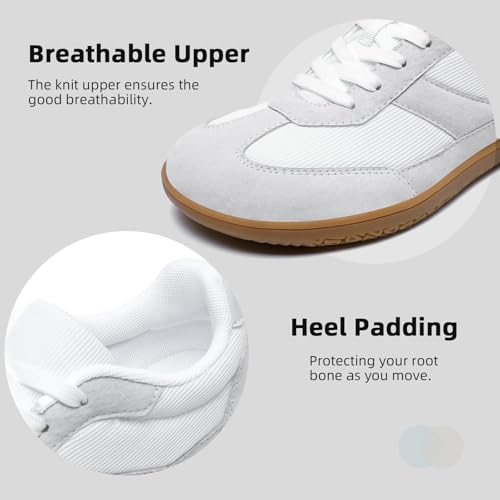 HSQ Womens Barefoot Shoes Fashion Lightweight Wide Toe Minimalist Zero Drop Sneakers Breathable Casual Walking Running Gym Shoes White Grey 10.54