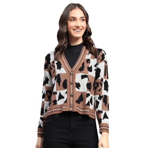 Image of Monte Carlo Womens Self Design V Neck Full Sleeve Cardigan (1243748VN)