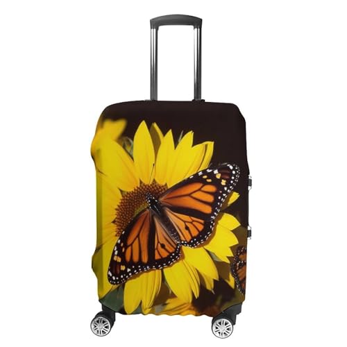 Luggage Covers Anti-Scratch Suitcase Cover Butterflys on The Sunflowers Washable Elastic Suitcase Protector Travel Luggage Protector Covers Carry On Luggages Cover L (26-28 inches)