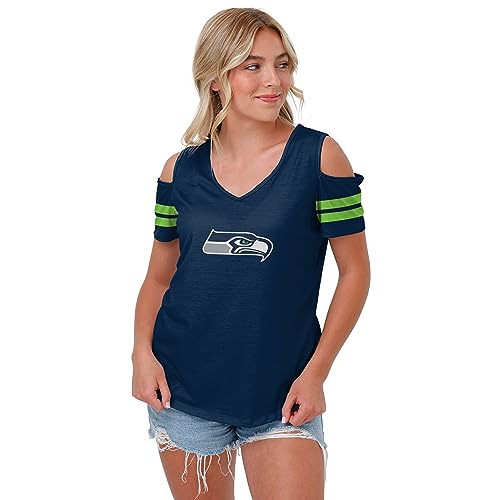 FOCO Seattle Seahawks NFL Womens Cold Shoulder T-Shirt - Small
