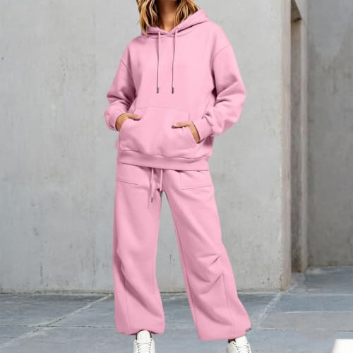 Pantalones de chándal para mujer con capucha conjunto informal monocolor de invierno 3