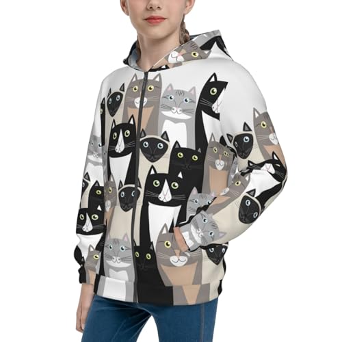 Colors Cats Kids Pullover Hoodies Boys Zip Up Sweatshirts Girls Athletic Clothes with Pocket