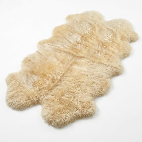 Natural Sheepskin Rug with Thick and Lush 2.5 Inch Pile | Hypoallergenic Sheep Fur Rug with Anti-Skid Back l Sheepskin Wool Area Rugs, Gold, 4 ft x 6 ft