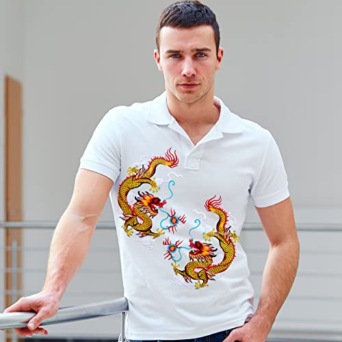 Oiiki 4Pcs Chinese Gold Dragon Embroidered Appliques For Clothing, Iron On Dragon Patches, Sew On Fabric Embroidery Appliques Dragon Pattern Decorative Patches On Jackets, Jeans For Men Women -2 Pairs #TOP3