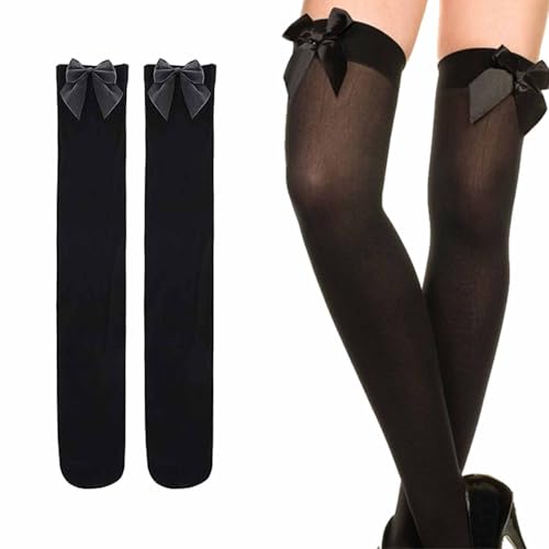 1 Paar Overknee Strümpfe Damen Schleife,Sexy Overknee-Socken,Knieschenkelgurt,Kniestrümpfe,Atmungsaktive Bequeme Strümpfe für Weihnachten Halloween Hochzeiten Partys Zusammenkünfte (Schwarz Schleife)