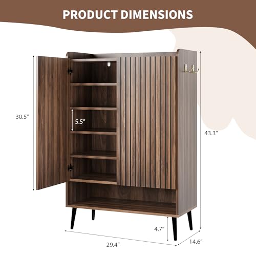 GarveeHome Shoe Cabinet, Large Shoe Cabinet with Doors, Adjustable Shelves, Shoe Organizer with Doors for Hallway, Entryway, Living Room,Nut-Brown by GarveeHome - Image 3