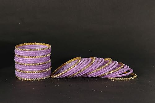 Image of NMII Premium Glass & Golden Beads Velvet Bangle Set For Women and Girls | Velvet Chudi | Traditional Chudi Set | Designer Girl's Bangles Bracelet | Wedding, Party, Festive, Daily- Set of 34