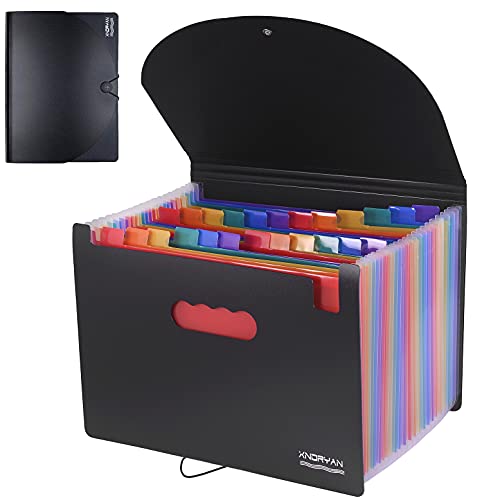 Expanding File Folder, Xndryan 24 Pockets File Organiser A4 Size Accordion File Folder Document Organiser for Filing Files, Ideal for Office School Home