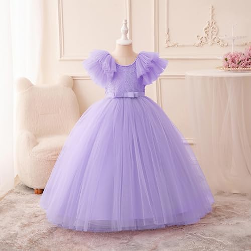 Flower Girl Ruffled Sleeve Dress A Line Birthday Party Ball Wedding Maxi Gown Girls Formal Pageant Vintage Dance Dresses3
