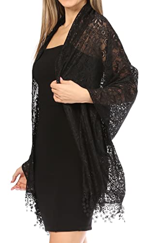 Sakkas Mari Women's Large Lightweight Soft Lace Scarf Wrap Shawl Floral and Fringe4