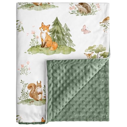 Civarua Kids Baby Blanket for Boys Girls, Super Soft Double Layer Minky Dot Blanket with Woodland Animals, 30x40 Inch Lightweight Dotted Backing for...