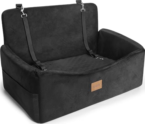 JOEJOY Dog Car Seat for Large/Medium Sized Dogs, Dog Booster Seat Under 60 lbs or 2 Small Dogs with Detachable Washable Cover and Cushion, Memory Foam Pet Car Seat with Safety Belt and Storage Pockets