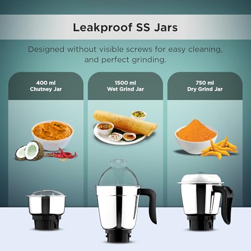 Image of Butterfly Jet Elite 750 Watt Mixer Grinder | 3 Leafproof Stainless Steel Jars| ABS body | Grey