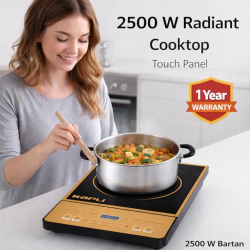 Image of KAPLI 2500W Infrared Radiant Cooktop with Touch Panel | Compatible with All Utensils | Crystal Glass Top | Black
