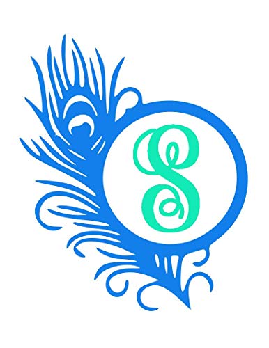 Monogram Letter Peacock Feather Decal. Choose Color and Size. For Car Windows, Cups, Laptop, Water Bottle, etc. Metallic, Print, and Glitter Vinyl Options