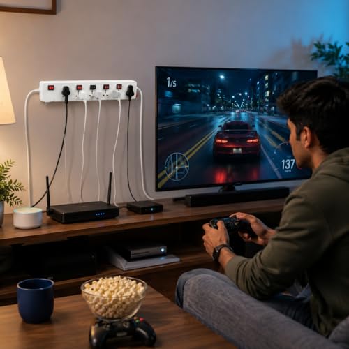 Image of Fora Extension Board with 4 Meter Power Cord | 5 Amp Multi-Socket Extension Board with Surge Protection & Individual Switches | Power Strip for Home, Office, Laptop, PC, Mobile Chargers & Appliances