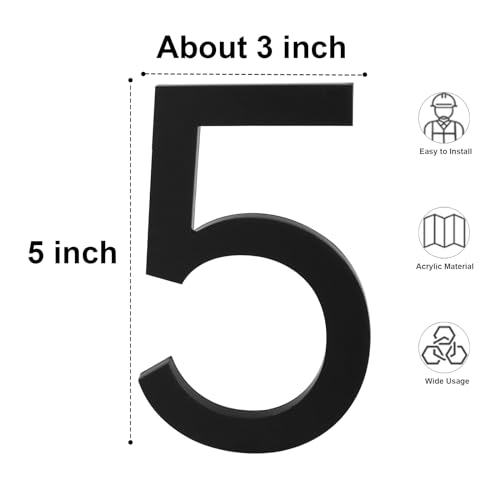 Adress Numbers - Self Adhesive 5 Inch Black Mailbox Numbers House Numbers for Apartment Door Farmhouse Mailbox Office Hotel Outside,House Numbers and Letters, Frosted Matte Black Acrylic House Number