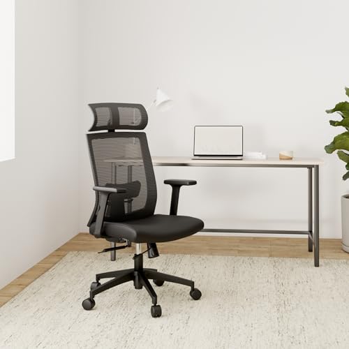 SONGMICS Bürostuhl, Schreibtischstuhl mit Netzbespannung, verstellbare Lendenstütze, Kopfstütze und Armlehnen… – Ansicht 2
