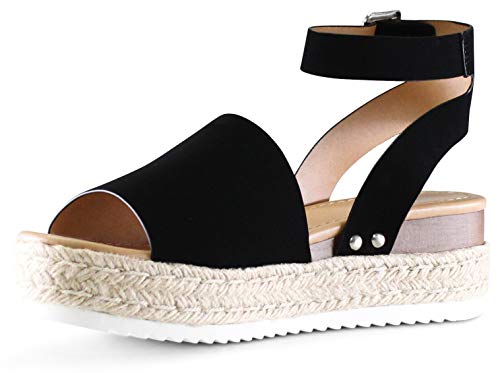 Marcorepublic Toronto Women's Open Toe Ankle Strap Espadrille Wedge Sandal - (Black Nbpu) - 9 #TOP2