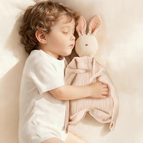 Image of insular Bunny Lovey Blanket for Boys and Girls, Organic Cotton Muslin Security Blanket for Babies, Soft Breathable Lovie Soothing Towel for Newborn and Infant, Khaki