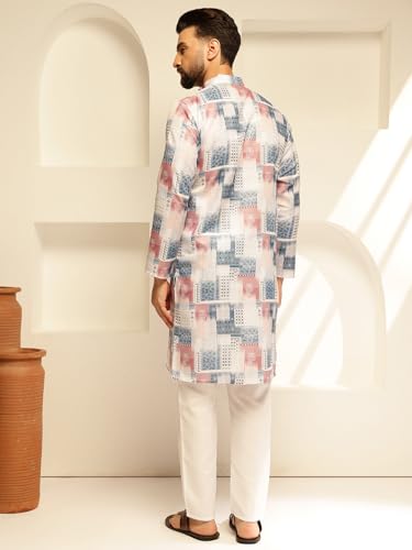 Image of SOJANYA (Since 1958 Men's Cotton Linen Abstract Printed Kurta with White Pyjama