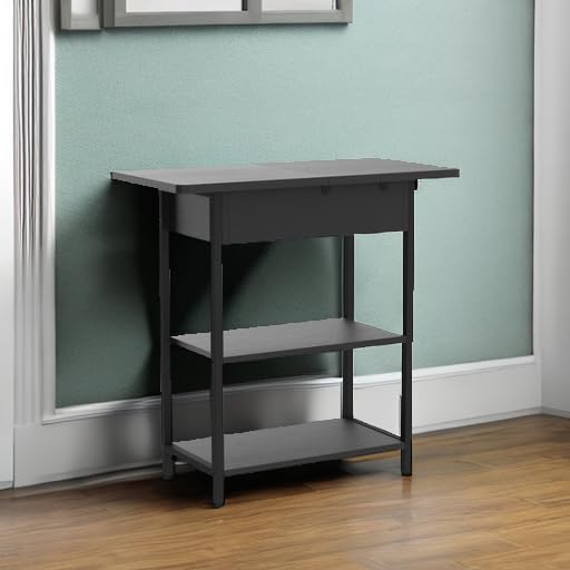 LIDYUK End Table with Charging Station, Flip Top Side Table with USB Ports and Outlets, Nightstand for Small Spaces, Bedside Tables with Storage Shelf for Living Room, Bedroom, Black