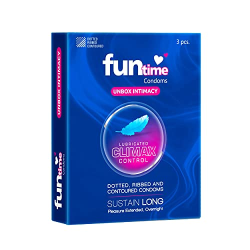 Image of Funtime Climax Control Condoms | Dotted, Ribbed, & Contoured for Long-Lasting Pleasure | Lubricated Natural Rubber Latex Condoms for Excitement & Fun- (3Pc x Pack of 10)