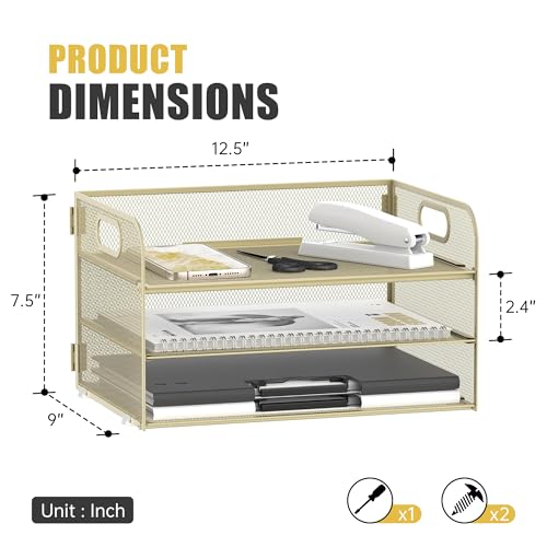 DALTACK Organizador de papel de 3 camadas com alça, bandeja de cartas de malha, organizador de arqui