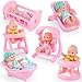 Liberty Imports Cute Lil Baby Doll Collection - Set of 6 Mini Infant All Vinyl Dolls for Girls with Cradle, High Chair, Walker, Swing, Bathtub and Infant Seat (5 inches Tall)