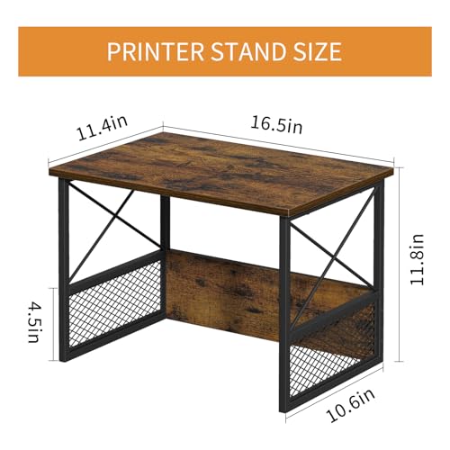 VYUOL Printer Stand for Desk, Desktop Printer Stand Shelf Organzier for Home Offic, for Above and Under Desk, Fax Machine Copier Scanner, Rustic Brown - Thumbnail 4