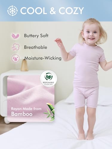 HAPIU Summer Rayon from Bamboo Toddler Pajamas Short Sleeve Set, Pjs Girls Boys Baby Kids2