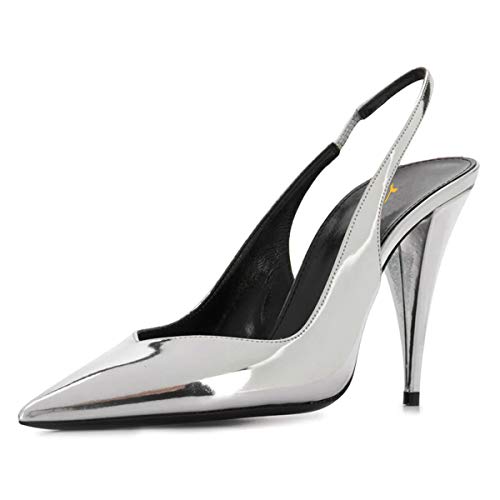 YDN Women Pointed Closed Toe Slingback Pumps Cone Chunky High Heel Slip on Office Ladies Shoes