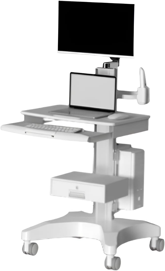OC Series Professional Equipment Cart with 5-Axis Pneumatic Arm – Hidden Cable Management, Adjustable Trays, No Display Included (Models: OC-1T, OC-1TD, OC-1TB) (OC-1TB)