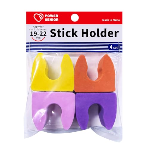 EVA Adhensive Cane Holder Clip - 4 Color in one Pack for Canes and Sticks with Diameter 3/4 to 4/5 (19mm to 22mm) Stay to Balance Against Wall Table Counter