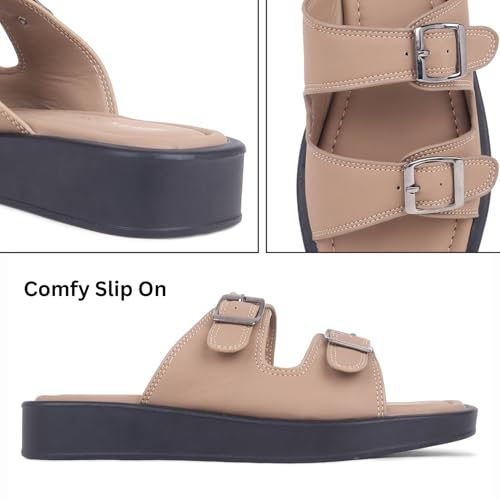 Image of TRASE Sandals For Woman | Slippers For Woman | Flats | Casual Double Strap Sliders Sandal With Adjustable Ankle Strap | Women Sandals | Comfortable | Lightweight | Women Footwear