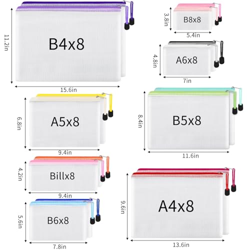 Image of EOOUT 64pcs Mesh Zipper Pouch Bags, 8 Sizes Plastic Bags, 15 Colors Waterproof Pouches with Slide Fastener for Organization, Multipurpose for Travel, School Supplies, Office and Home Organization