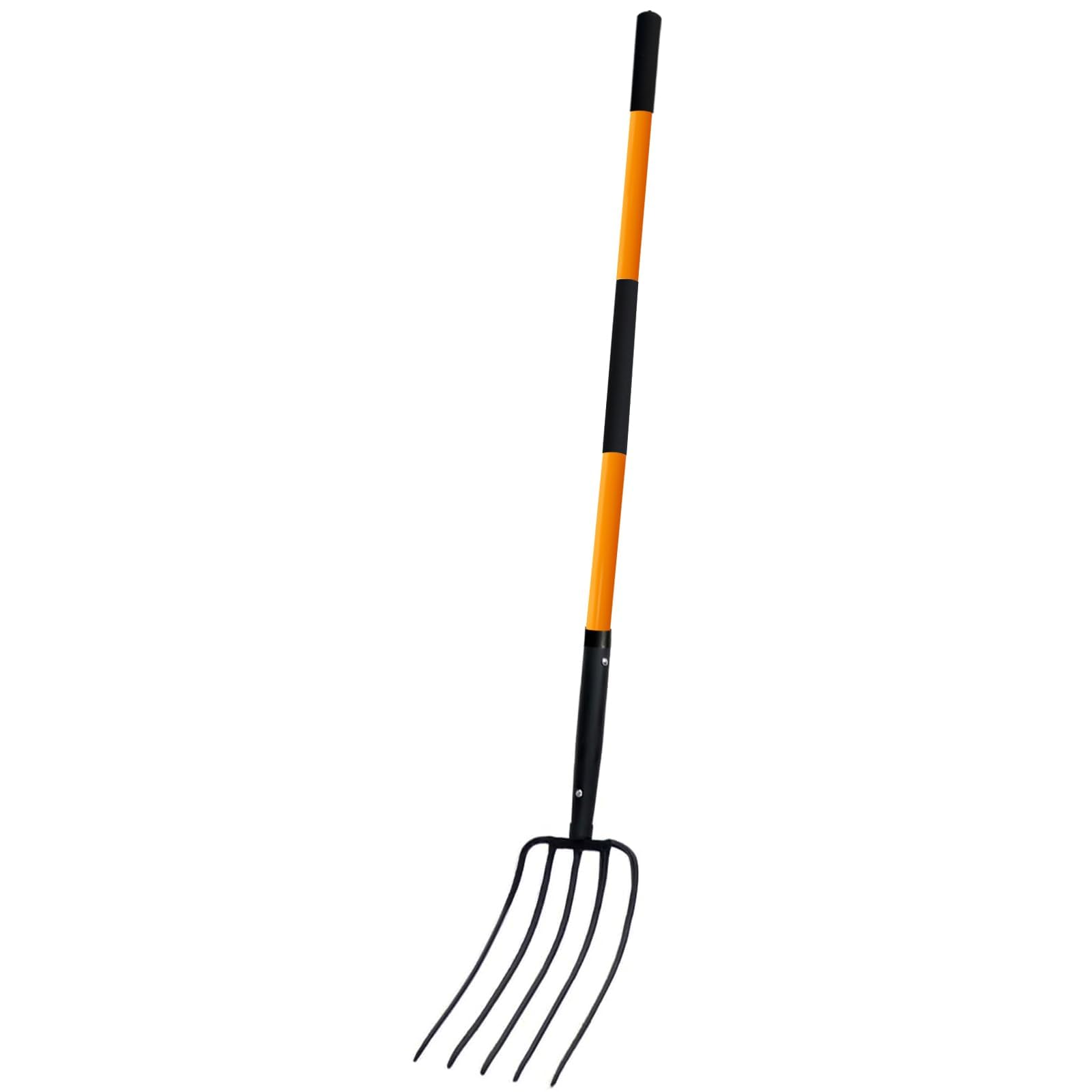 FORCOLID Pitch Fork for Gardening, 5 Tine Pitchfork Heavy Duty with Fiberglass Handle, 58 Inches(Orange)