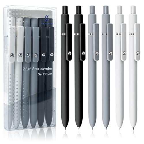 UIXJODO Lot de 6 stylos à encre gel de 0,5 mm à séchage rapide à pointe fine et lisse, fournitures scolaires mignons, cadeaux pour femmes, enseignantes, étudiants (noir, blanc, gris, argent)