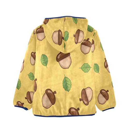 Acorn and Leaf Pattern Print Toddler Fleece Jacket Girl Boys Hooded Fleece Jacket Coat Warm Outwear Zip-up 3-10T2