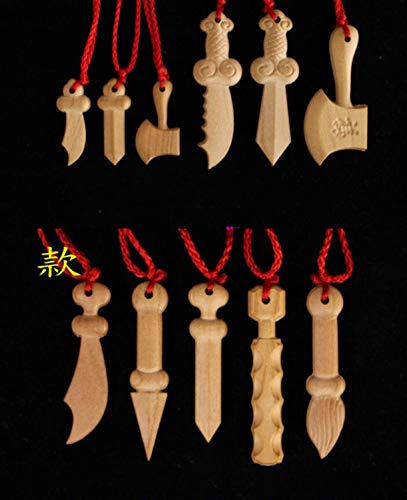 WellieSTR 11 Stlye Feng Shui Protection Amulet - Mini Peach Wood Sword,Knife, Axe, and Pen Pendant (Basic) 护身符 桃木剑 辟邪 转运 学习 (Baby Children's Portable Necklace Pendant)