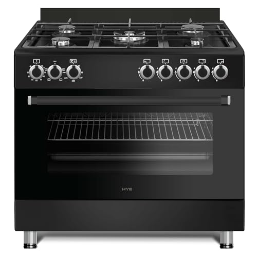 HYE Freestanding Range Gas Cooker 90cm with Large Single Electric Oven, 5 Gas Burners, Timer, Child...