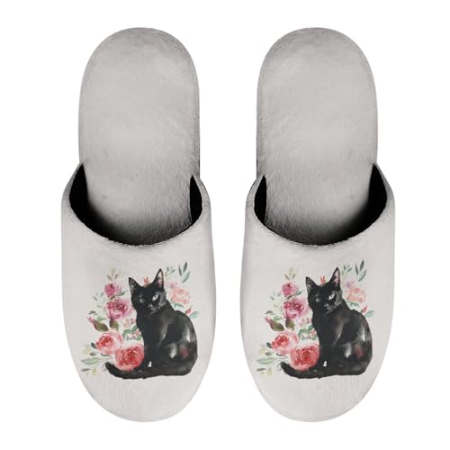 Black Cat And Flowers Men's Slipper Non Slip Comfortable Winter Warm Home House Shoes Indoor Slippers4