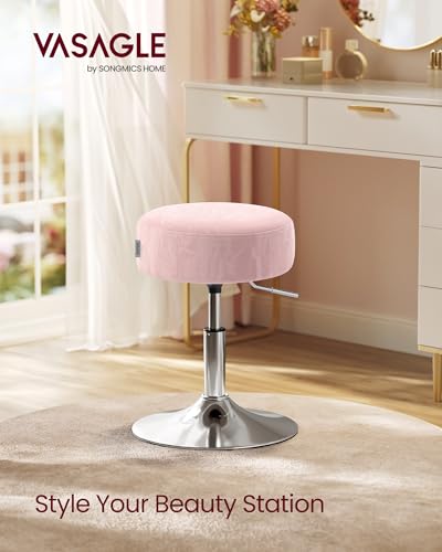 Image of VASAGLE Adjustable Bar Stools Set of 2, 360 Swivel, PU Leather, Thick Cushion, for Kitchen, Dining Room Bedroom, Modern, Jelly Pink