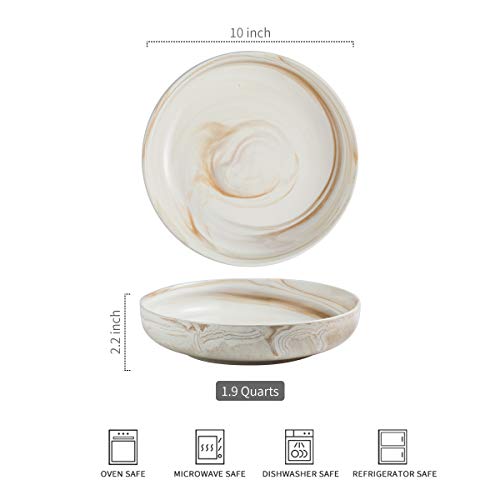 Yhosseun Ceramic Salad Bowl,10-Inch Porcelain Serving Bowls For Pasta Fruit Snacks, 1.9 Quarts Large Stackable Dinner Serving Bowl Set Of 2, Brown #TOP2